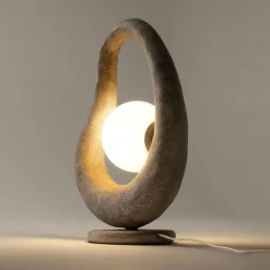 Lampe à poser grise effet béton – globe central LULING
