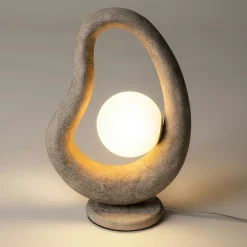 Lampe à poser grise effet béton – globe central LULING