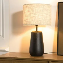Lampe à poser manguier antique abat-jour en tissu beige TOSCA