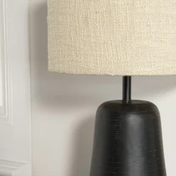 Lampe à poser manguier antique abat-jour en tissu beige TOSCA