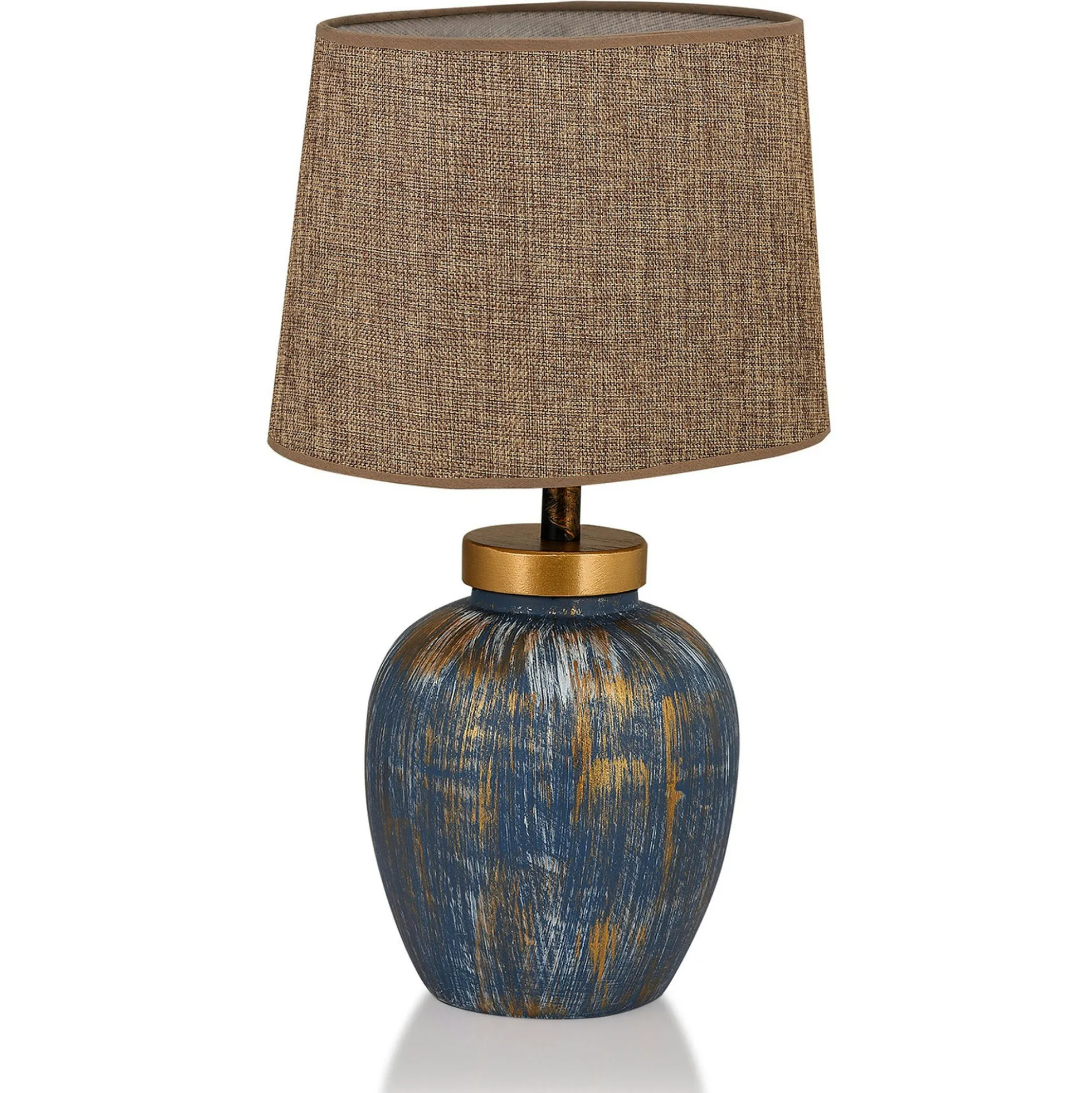 Lampe à poser moderne bleu & or, abat-jour en tissu KARS