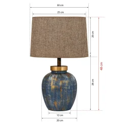 Lampe à poser moderne bleu & or, abat-jour en tissu KARS
