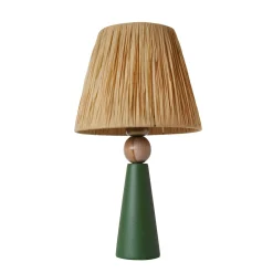 Lampe à poser rustique verte, abat-jour tissu plissé KARS