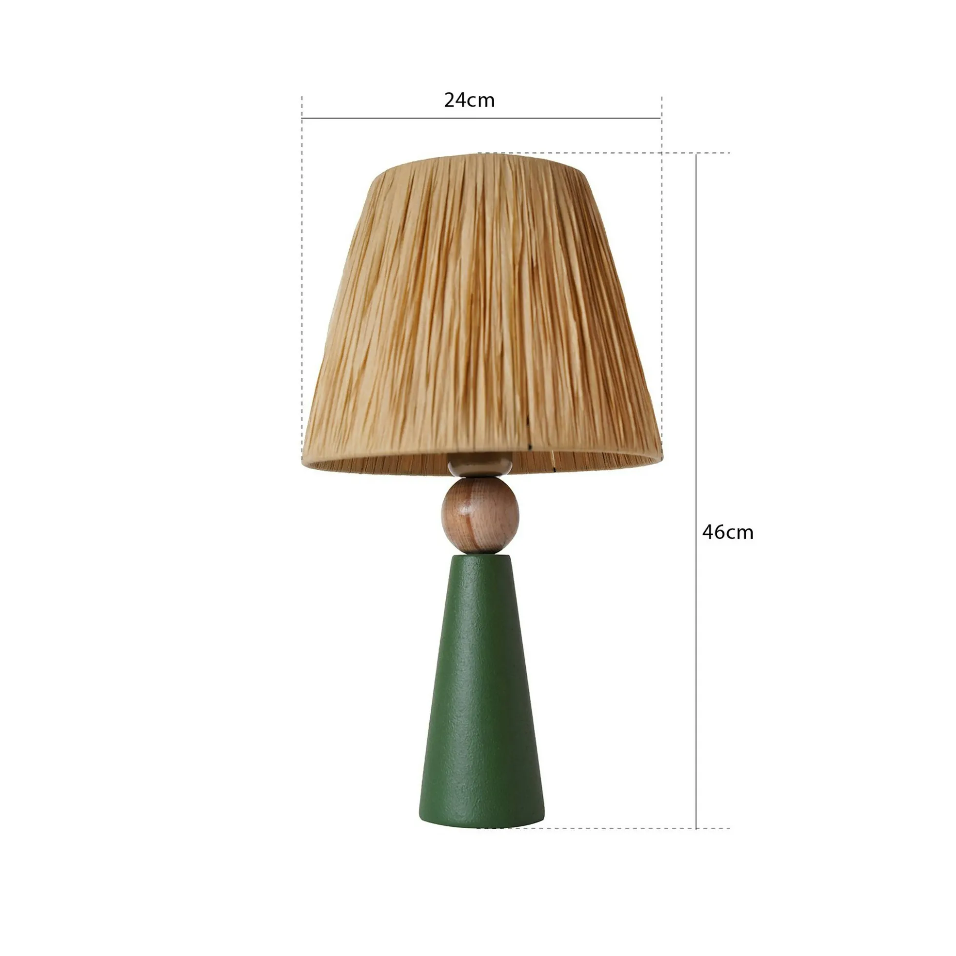 Lampe à poser rustique verte, abat-jour tissu plissé KARS