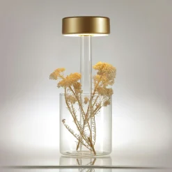 Lampe rechargeable dorée avec vase en verre design ALMA