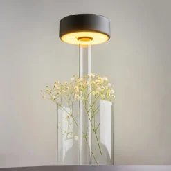 Lampe rechargeable noire avec vase en verre design ALMA
