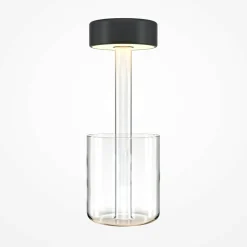 Lampe rechargeable noire avec vase en verre design ALMA