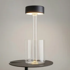 Lampe rechargeable noire avec vase en verre design ALMA