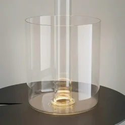 Lampe rechargeable noire avec vase en verre design ALMA