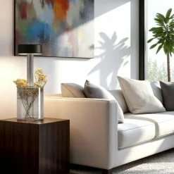 Lampe sans fil noire, avec vase en verre fumé ALMA
