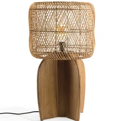 Lampe 38x38cm en rotin couleur naturelle et bois de teck recyclé SWING