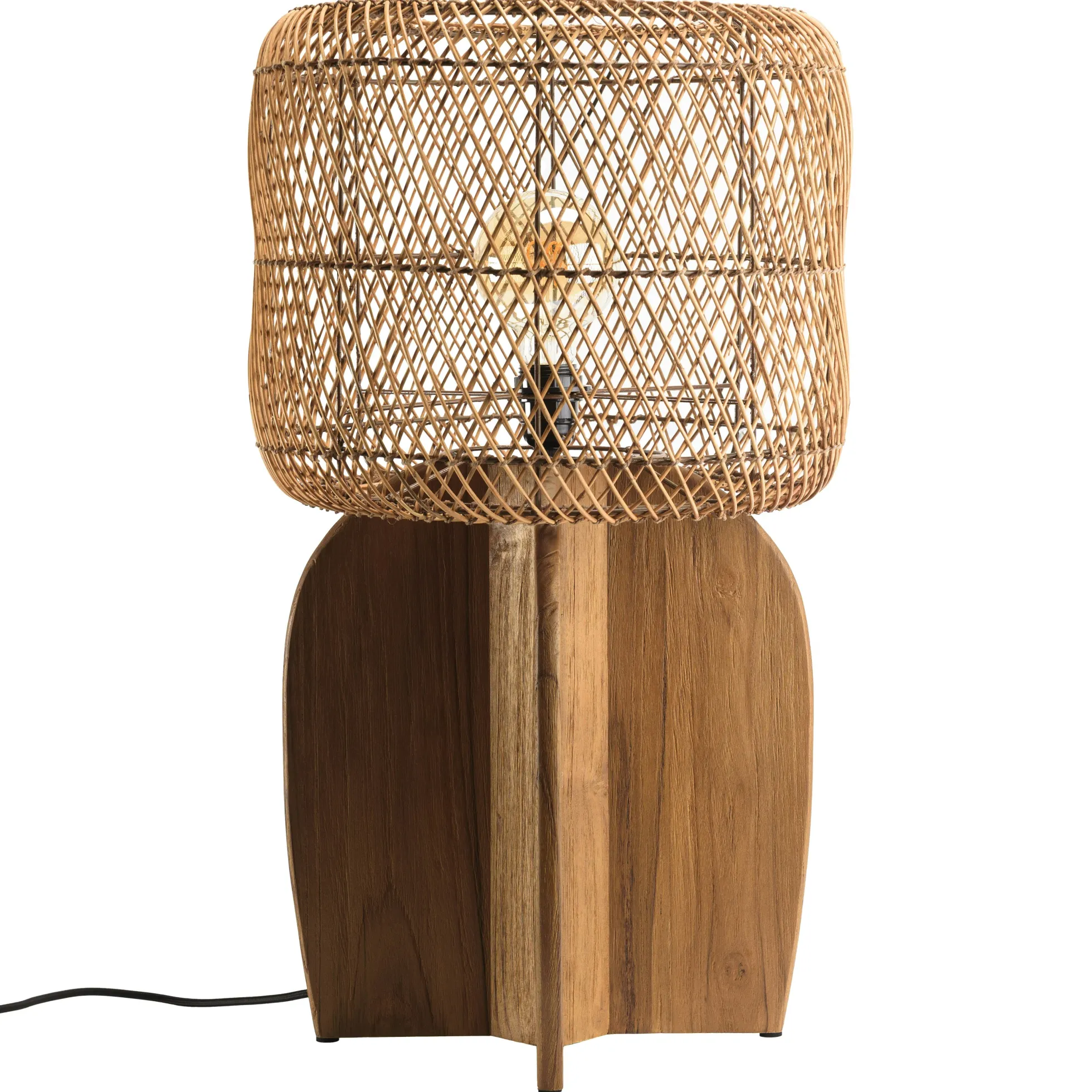 Lampe 38x38cm en rotin couleur naturelle et bois de teck recyclé SWING