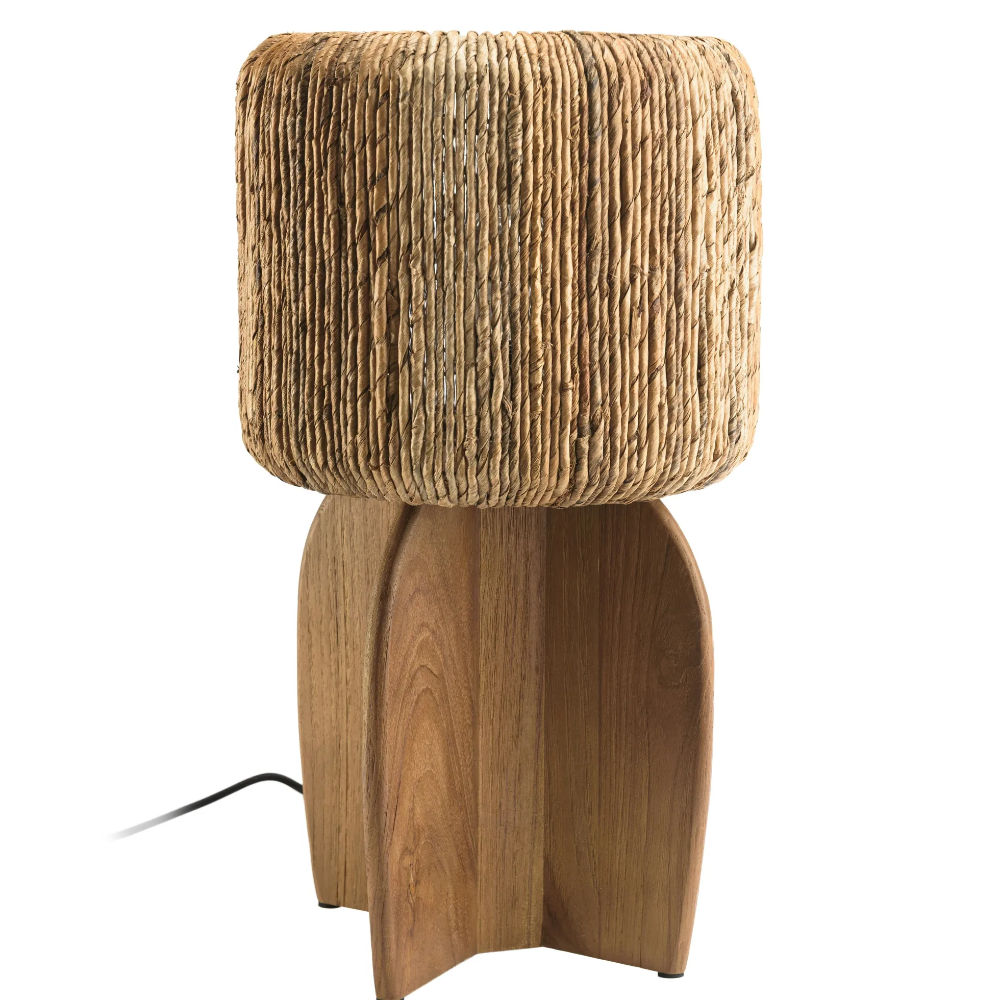 Lampe 30x30cm en rotin couleur naturelle et bois de teck recyclé SWING