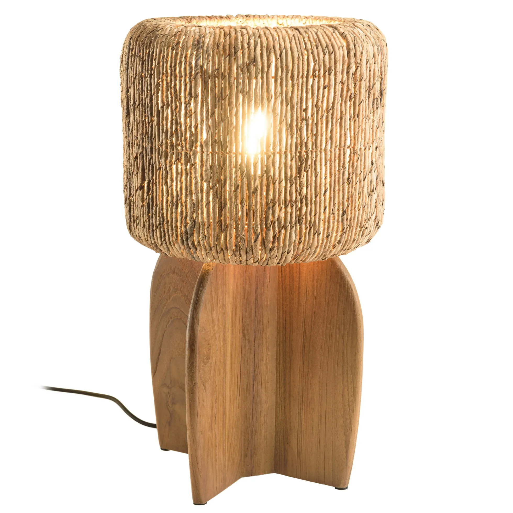 Lampe 30x30cm en rotin couleur naturelle et bois de teck recyclé SWING