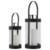 Lanterne décorative ronde métal noir et verre (lot de 2)