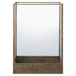 Lanterne vintage verre et métal gravé, forme rectangulaire