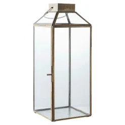 Lanterne vintage verre et métal effet usé à poignée