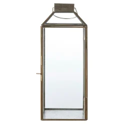 Lanterne vintage verre et métal effet usé à poignée