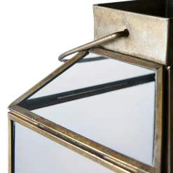Lanterne vintage verre et métal effet usé à poignée