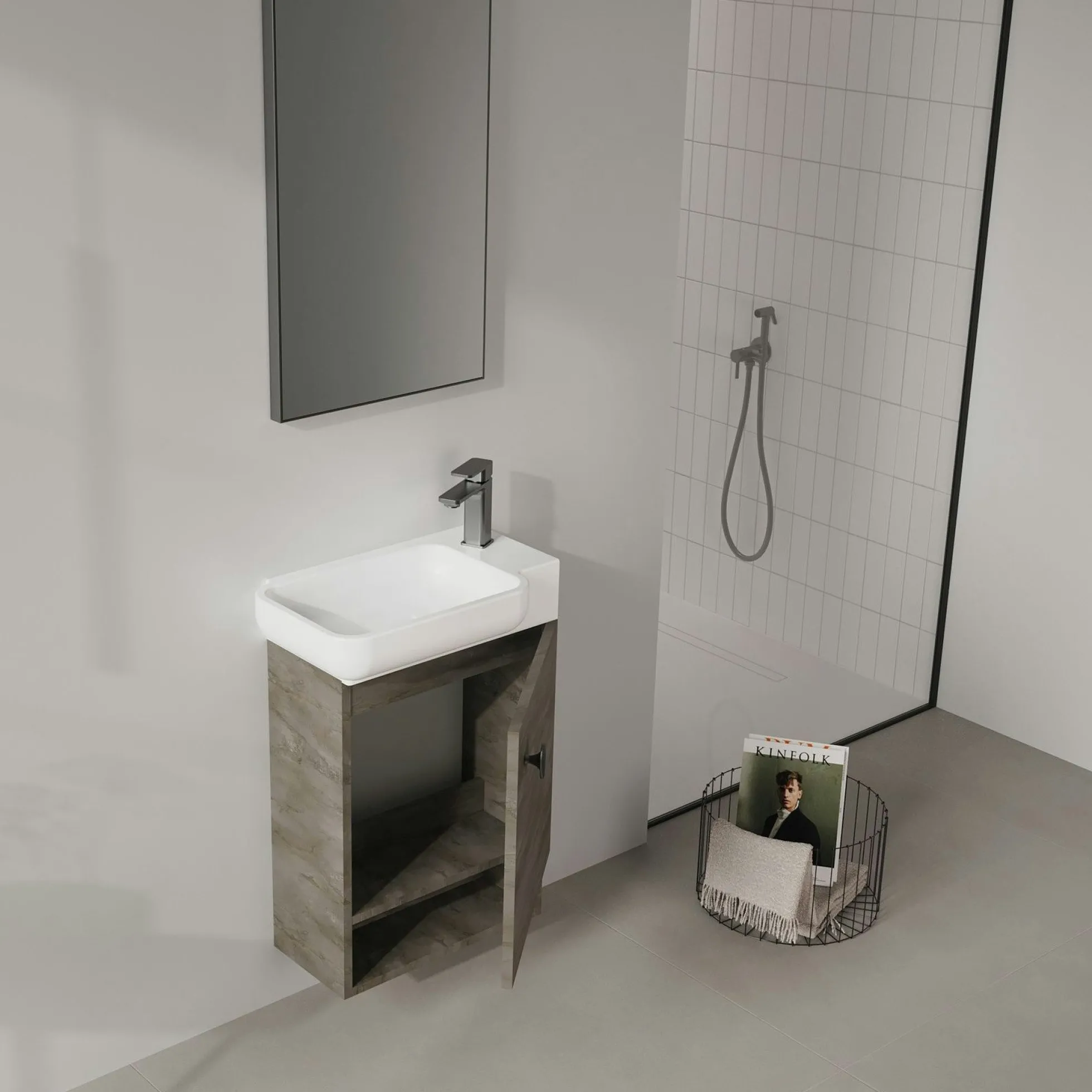 Lave-mains suspendu anthracite 1 porte 1 niche ONA