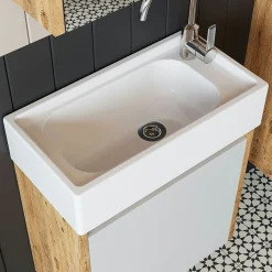 Lave-mains suspendu blanc et décor pin 1 porte LUA
