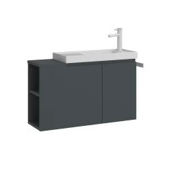 Lave-mains suspendu 80 cm anthracite 2 portes 2 niches IRIS