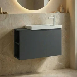 Lave-mains suspendu 80 cm anthracite 2 portes 2 niches IRIS