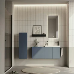Lave-mains suspendu 110 cm bleu 3 portes 2 niches IRIS