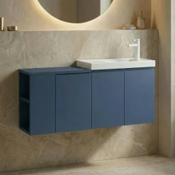 Lave-mains suspendu 110 cm bleu 3 portes 2 niches IRIS