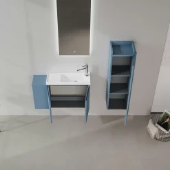 Lave-mains suspendu 80 cm bleu 2 portes 2 niches IRIS