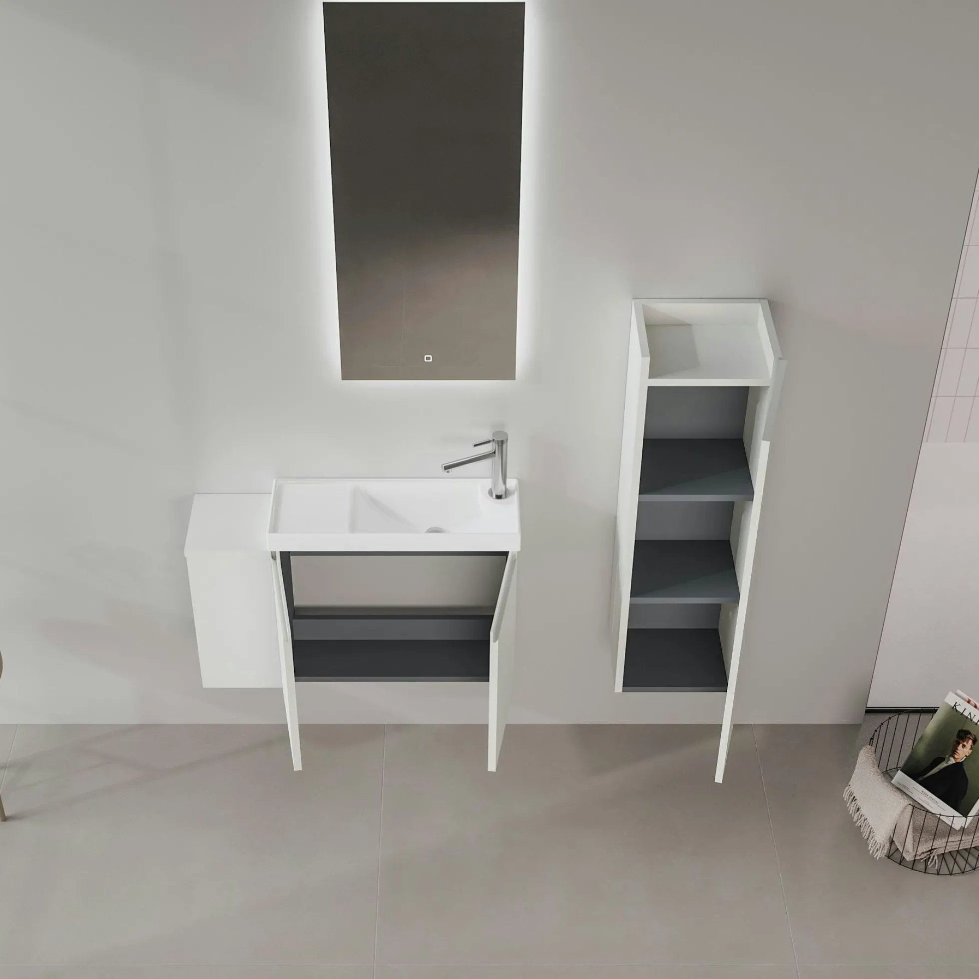 Lave-mains suspendu 80 cm cachemire 2 portes 2 niches IRIS