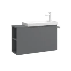 Lave-mains suspendu 80 cm gris 2 portes 2 niches IRIS