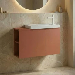 Lave-mains suspendu 80 cm rouge 2 portes 2 niches IRIS