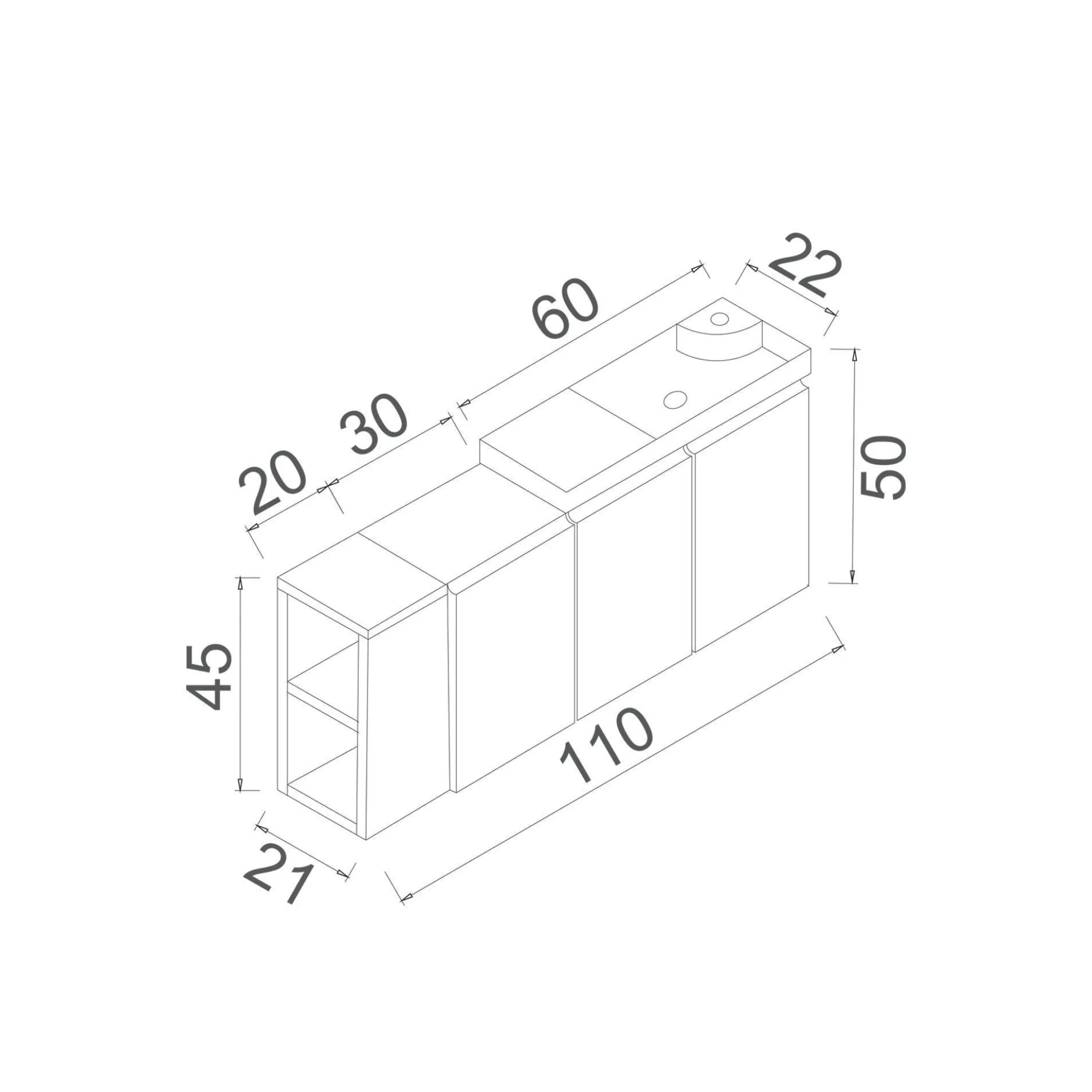 Lave-mains suspendu 110 cm rouge 3 portes 2 niches IRIS