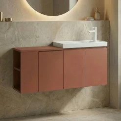 Lave-mains suspendu 110 cm rouge 3 portes 2 niches IRIS