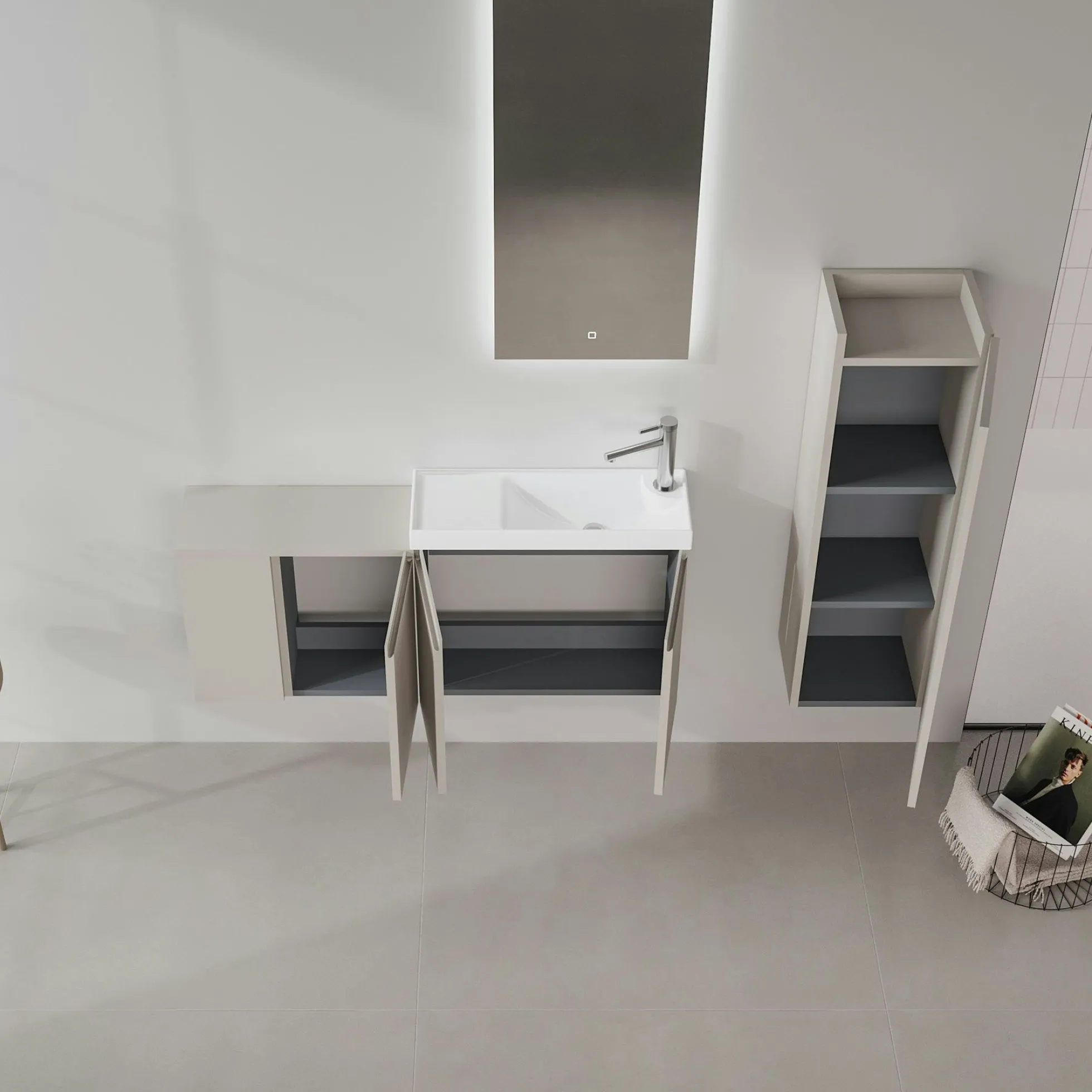 Lave-mains suspendu 110 cm taupe 3 portes 2 niches IRIS