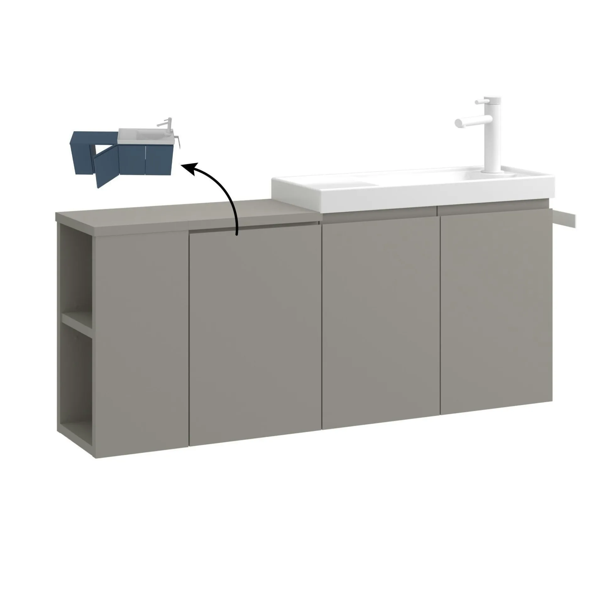 Lave-mains suspendu 110 cm taupe 3 portes 2 niches IRIS