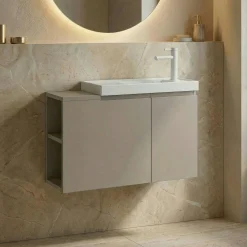 Lave-mains suspendu 80 cm taupe 2 portes 2 niches IRIS
