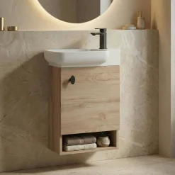 Lave-mains suspendu décor bois clair 1 porte 1 niche ONA