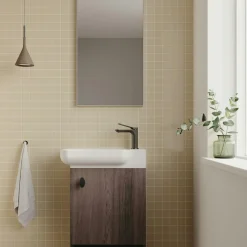 Lave-mains suspendu décor bois foncé 1 porte 1 niche ONA