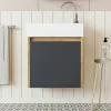 Lave-mains suspendu décor pin et anthracite 1 porte LUA