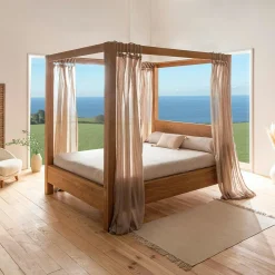 Lit baldaquin cadre 180 cm en bois – style naturel VERBIER