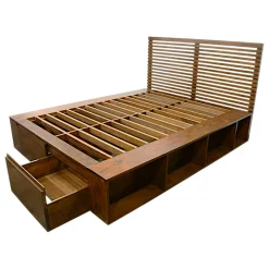 Lit 2 places Hévéa avec 2 tiroirs et 8 niches pour couchage 140x190 142x196x109cm NEW ORLEANS
