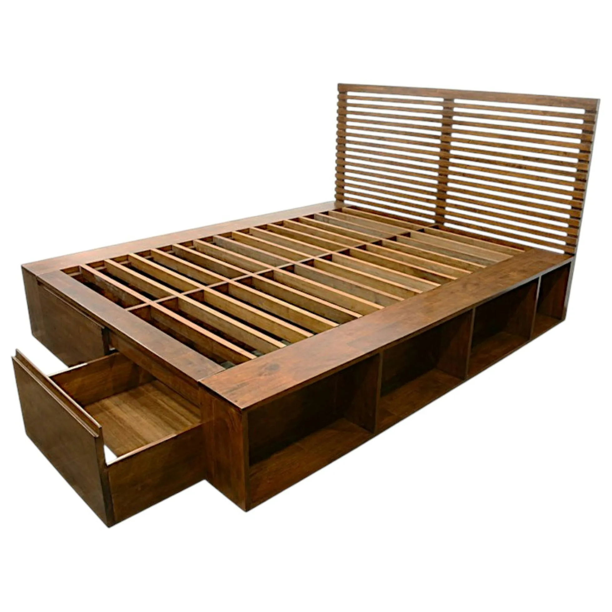 Lit 2 places Hévéa avec 2 tiroirs et 8 niches pour couchage 140x190 142x196x109cm NEW ORLEANS