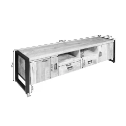 Long meuble TV bois clair métal noir 2 portes MILORA