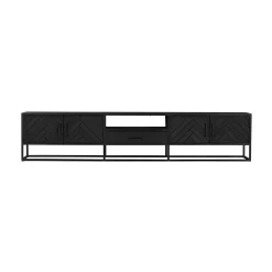 Long meuble TV bois noir 4 portes motif chevron ALVERA