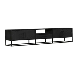 Long meuble TV bois noir 4 portes motif chevron ALVERA