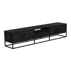 Long meuble TV bois noir 4 portes motif chevron ALVERA