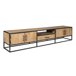 Long meuble TV en bois clair 4 portes 1 tiroir RIVANO