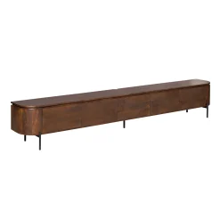 Long meuble TV suspendu bois foncé 280 cm AREZZO